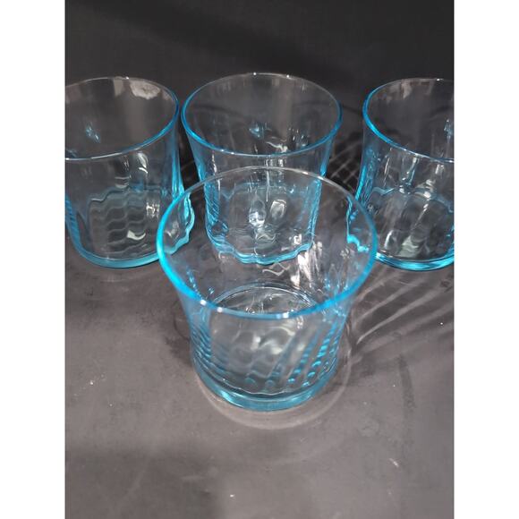 Wheaton Optical Tumbler Set, Ribbed‎ Swirl Glasses, Vtg Blue Drinkware, Set Of 4 - Picture 5 of 9